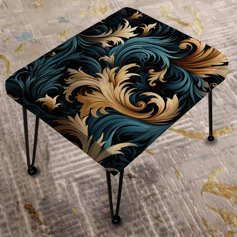 Damask Black And Golden Calligraphy Flourishes - Damask Rectangle Ottoman