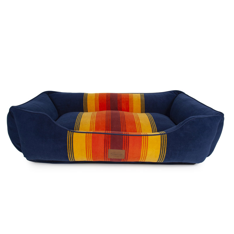 Medium Orthopedic Blue and Orange Striped Dog Bed