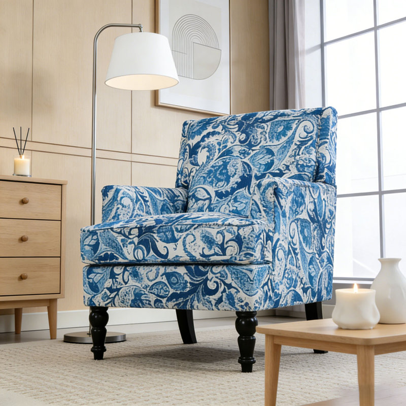 Chaise d'appoint rembourrée, Rayures bleues et blanches