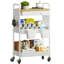 3 Tier Metal Storage Trolley with Wheels and Drawer White Rolling Utility Cart with Wooden Table Top and Mesh Shelves for Kitchen Bathroom Office Craft Storage