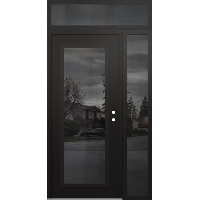 Panneau d'entrée en acier noir avec panneaux latéraux et porte avant pré-montée