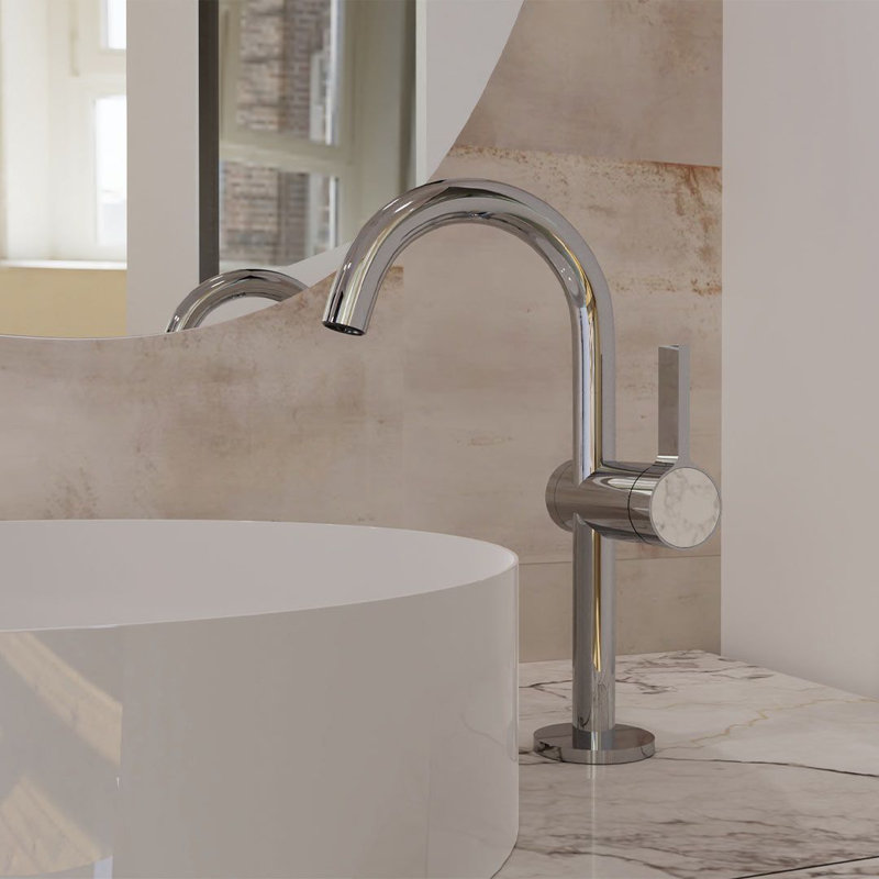 DAX Portofino Single Handle Vessel Brass Bathroom Faucet, Chrome