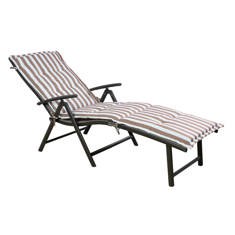 Fauteuil inclinable Kozyard Cozy en aluminium avec coussin, inclinable et réglable, avec porte-gobelet, résistant aux intempéries, idéal pour la piscine, le balcon ou le jardin. Montage facile. Beige rayé.