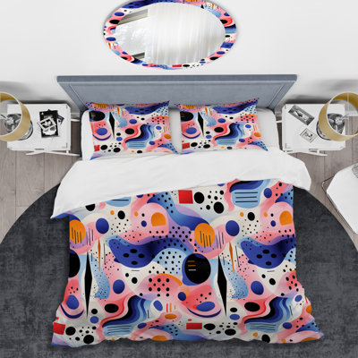 Ensemble de housse de couette mauve et rose Designer Dot and Waves IV