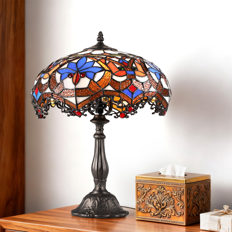 Lampe de table baroque 18,5 po Tiffany, abat-jour en verre coloré fait à la main et ampoule incluse