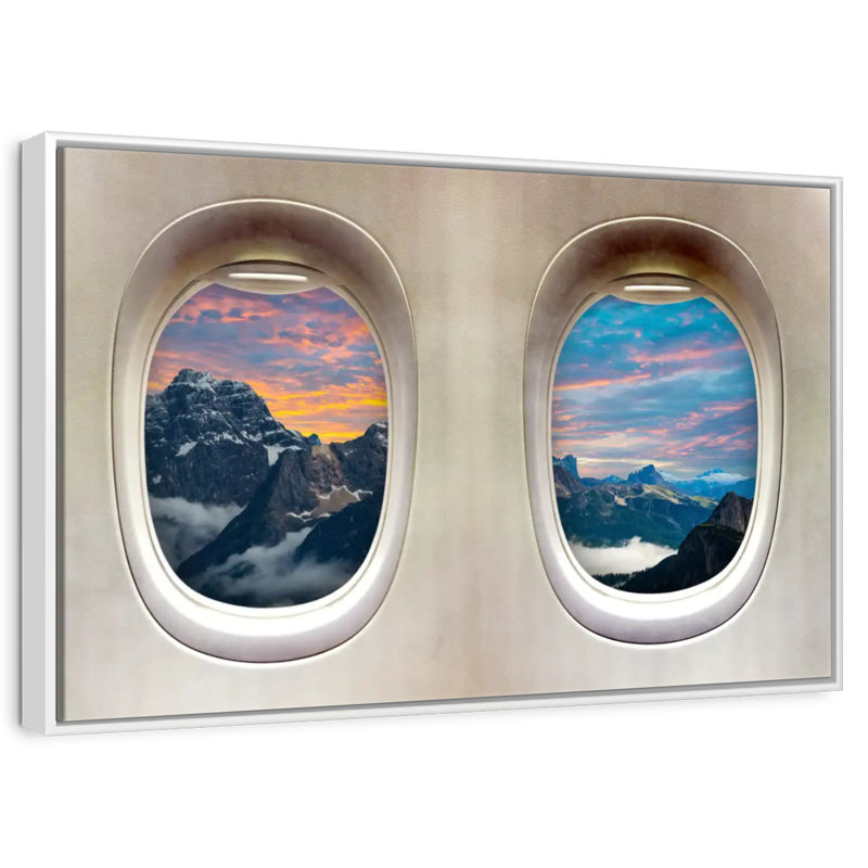 Transcontinental Airplane Windows, Floating Frame White, 25" X 17"