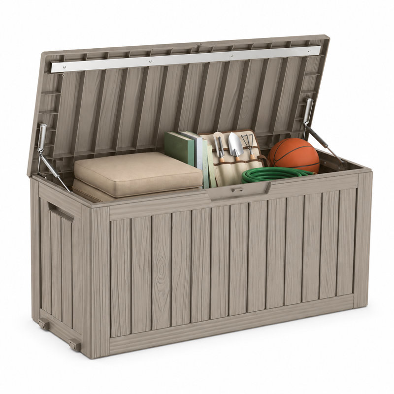 Grande boîte de rangement en résine résistante aux intempéries de 100 gallons pour l'extérieur, Gris