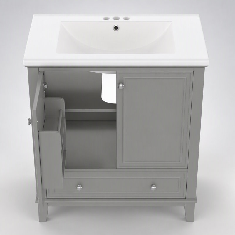 Meuble-lavabo de salle de bain avec lavabo avec portes et tiroir, cadre solide et panneau de fibres à densité moyenne, assemblage facile