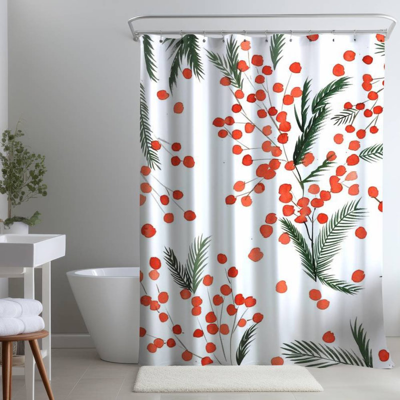 Floral – Polyester Shower Curtain, Dye Sublimation Print, 71" W × 74" L