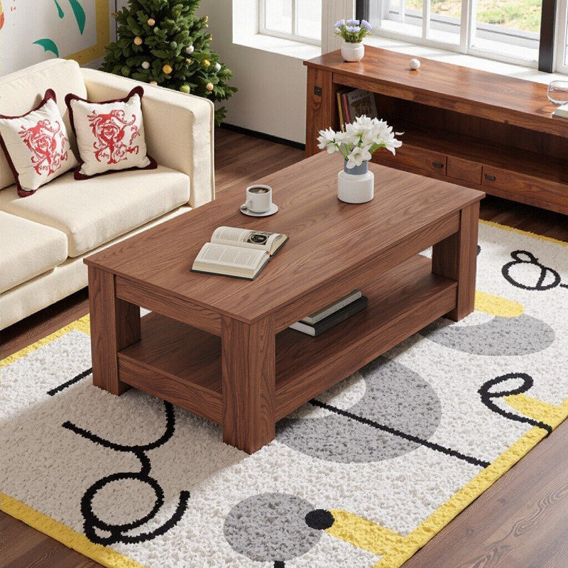 Double Layer MDF Coffee Table, Rectangular Design, Walnut
