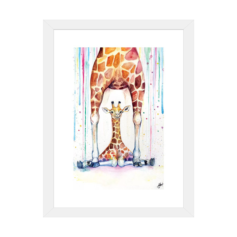 Superbe décoration murale pour enfants girafes sous la pluie, H 32 po x l 24 po x P 1 po, Papier encadré blanc