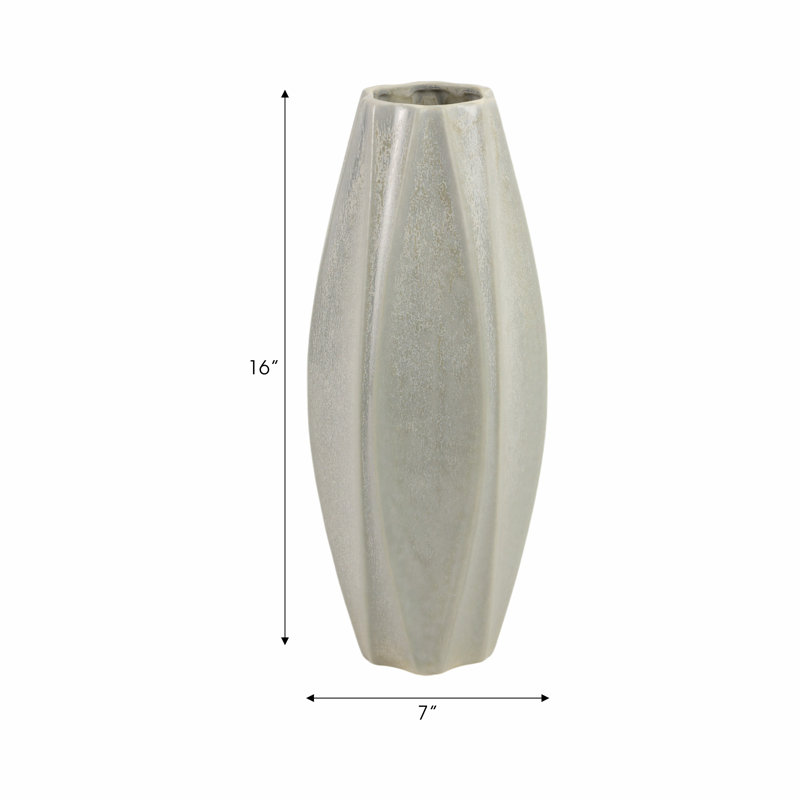 Earthenware Vase With Sculpted Design And Textured Detailing, 16" H x 7" W x 7" D