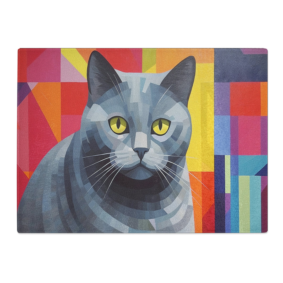British Shorthair Cat Hard Edge  Glass Chopping Board