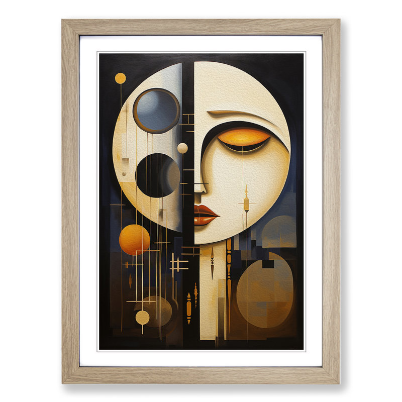 Moon Constructivism - Single Picture Frame Print on Wood, Oak Framed, 46cm H x 34cm W x 2cm D