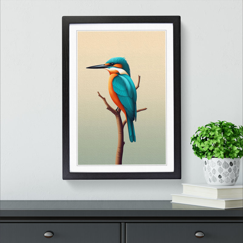 Kingfisher Minimalism Framed Print, 34cm H x 25cm W x 2cm D, Black