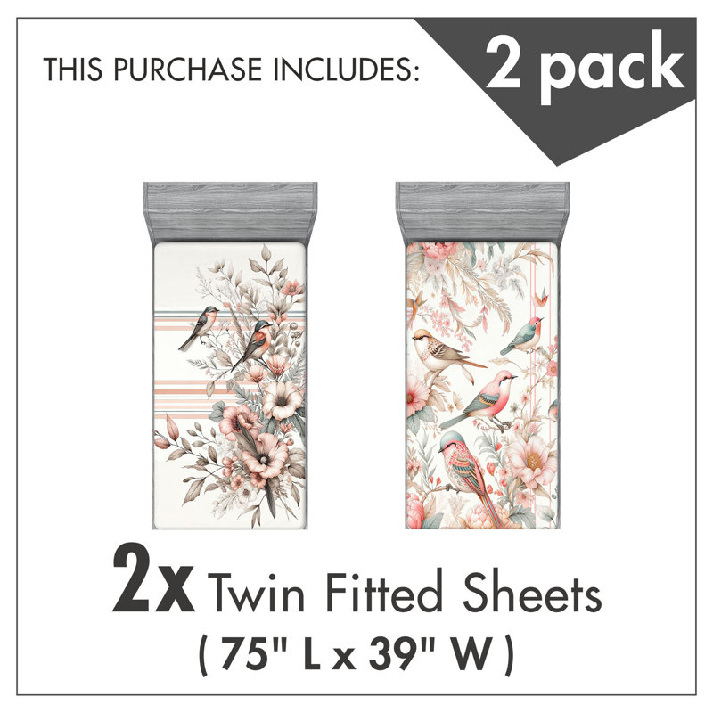Microfiber Birds And Nature Fitted Sheet, Twin Fitted Sheet