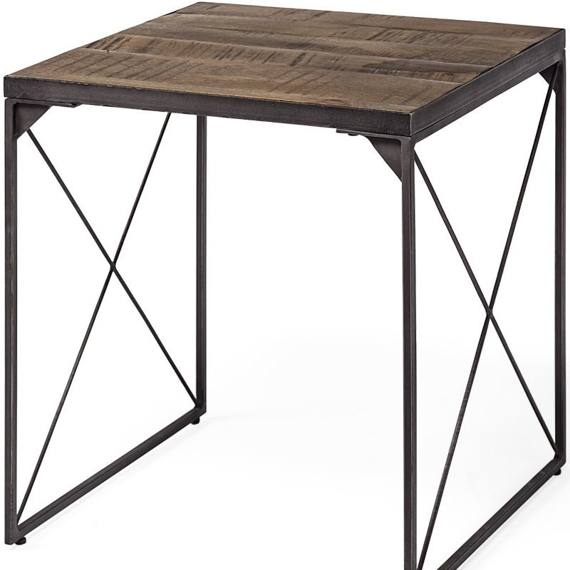 Table de bout carrée en bois massif brun transitionnel de 23 po Gracie Mills