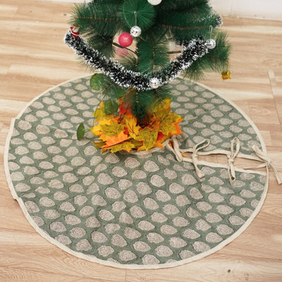 Jupe d'arbre en lin de 48 pouces de qualité supérieure avec motif traditionnel de Fab Fabine - feuille de Betal