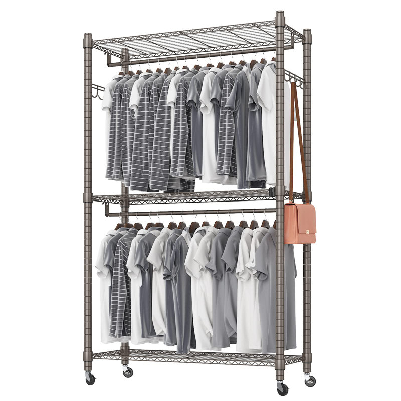 Kaylia 47.2'' Carbon Steel, Stainless Steel Rolling Clothing Rack, Gray