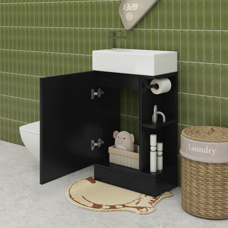 18.6" Bathroom Vanity With Sink, Bathroom Vanity Cabinet With Two-Tier Shelf, Black