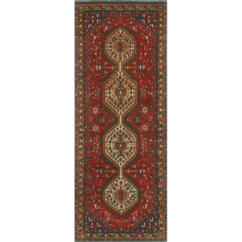 One-of-a-Kind 3'8 x 9'6 New Age Runner Wool Area Rug in Green and Ivory