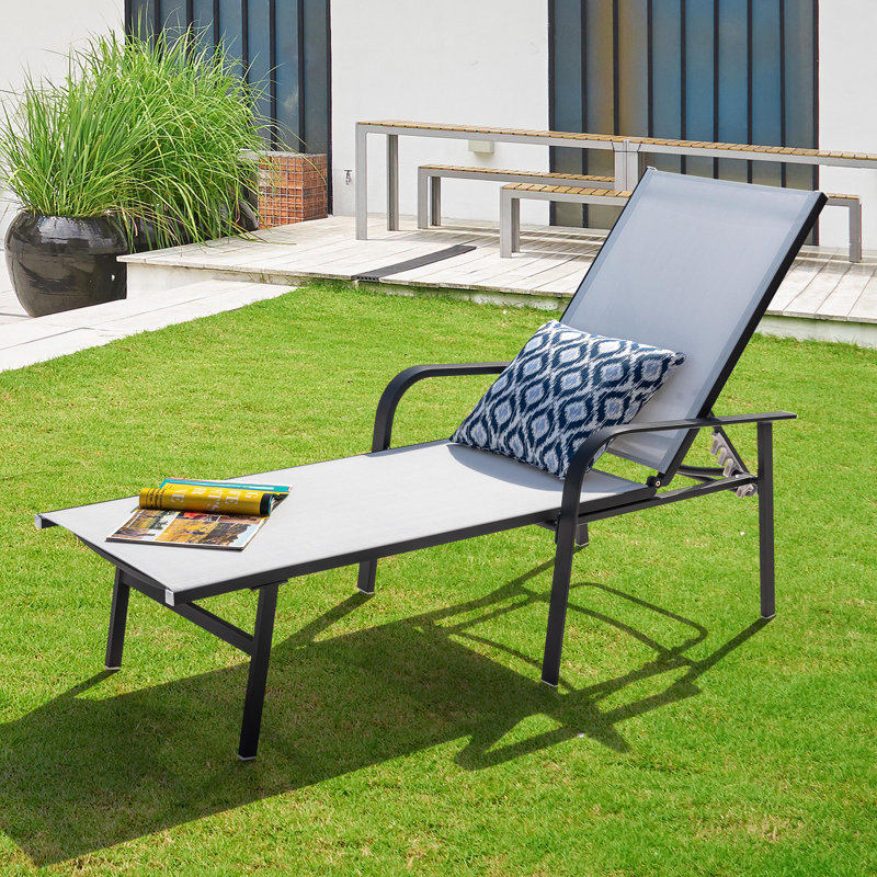 Outdoor PVC-coated polyester Lounge Chair With Aluminum Frame, 6 Reclining Levels