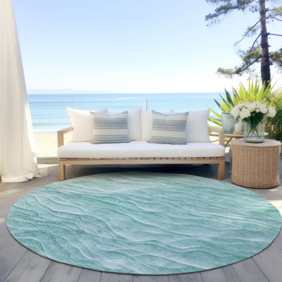 Machine Washable Indoor/Outdoor Claudian ACN1614 Aqua Rug