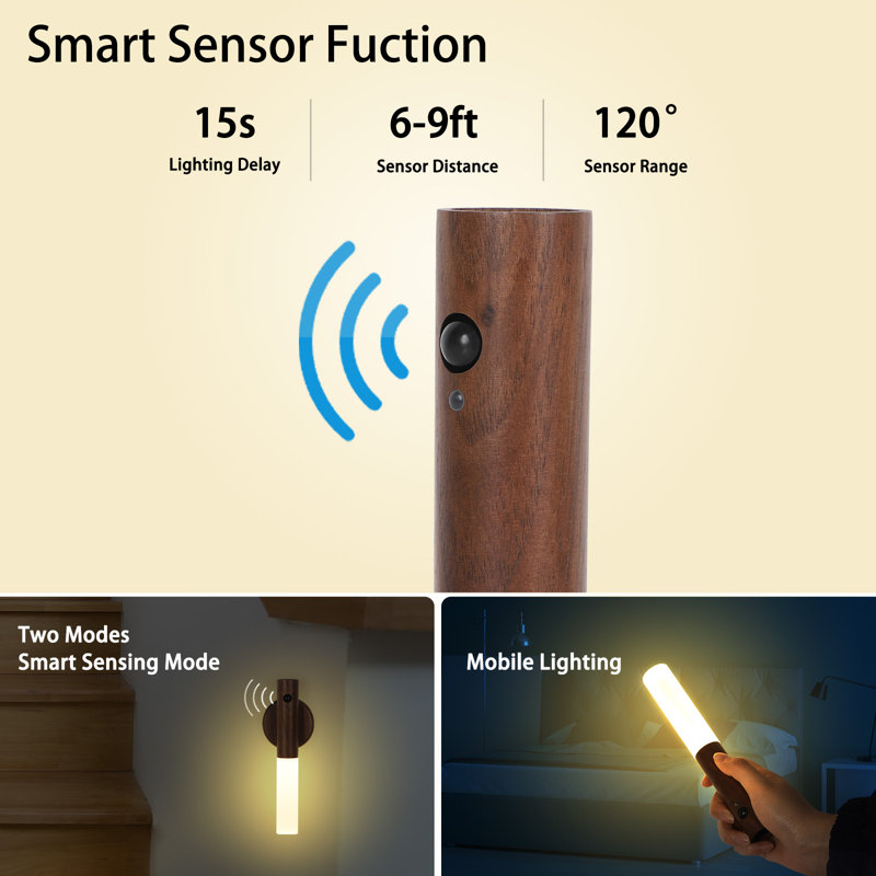 2-Pack Walnut Wood Motion Sensor LED Wall Sconce