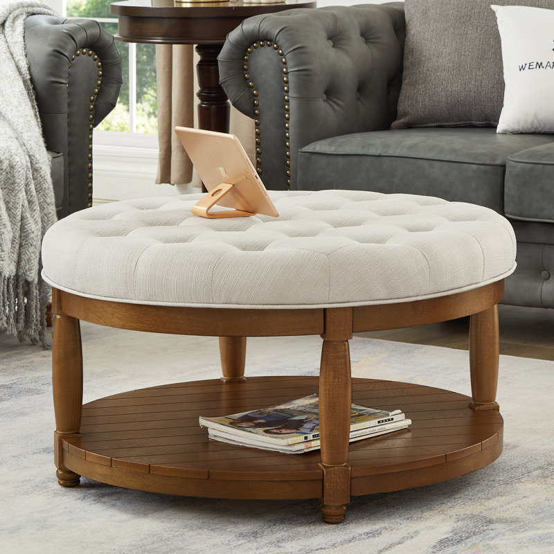 Repose-pieds rond avec repose-pieds, petite table basse rembourrée et repose-pieds, Brown, Ivory