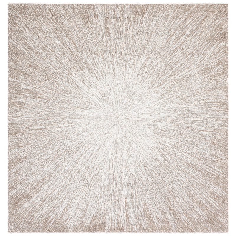 Faustus Abstract Handmade Tufted Wool Taupe Area Rug, Square 5'