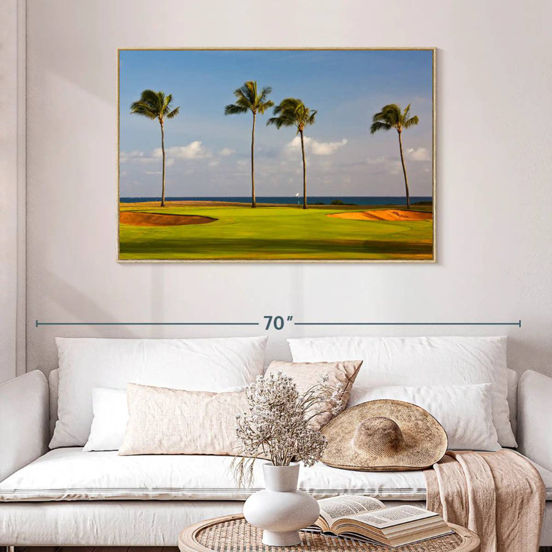 Parcours de golf hawaïen, Cadre flottant en bois naturel, 46 po x 31 po