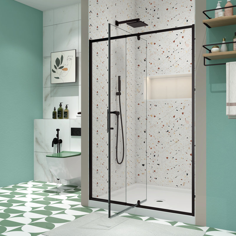 porte de douche pivotante semi-sans cadre l 50 "-54" x H 71 "Privdr, Noir mat