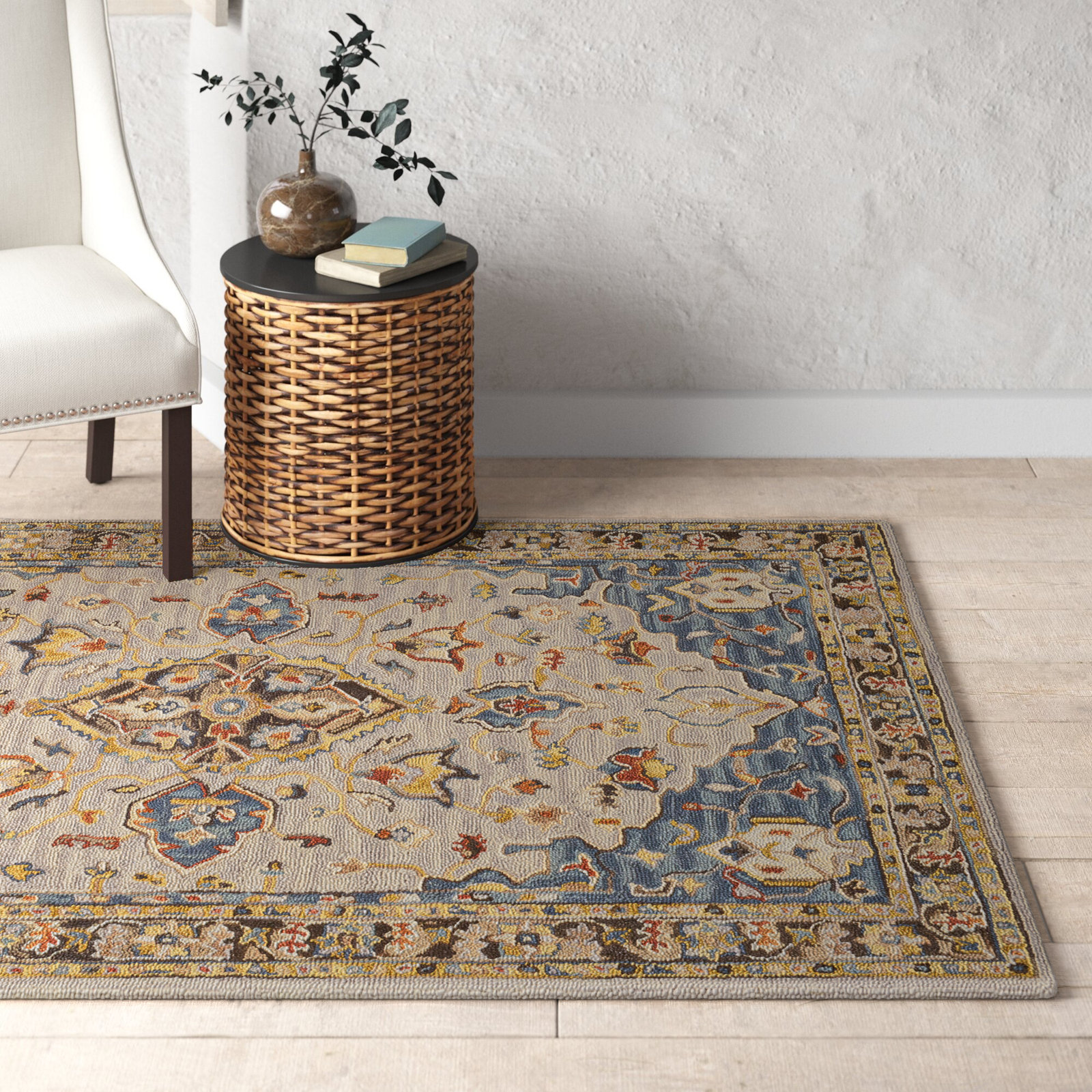 Alford Taupe Hand-Tufted Oriental Wool Rug, Rectangle 5' x 7'6"