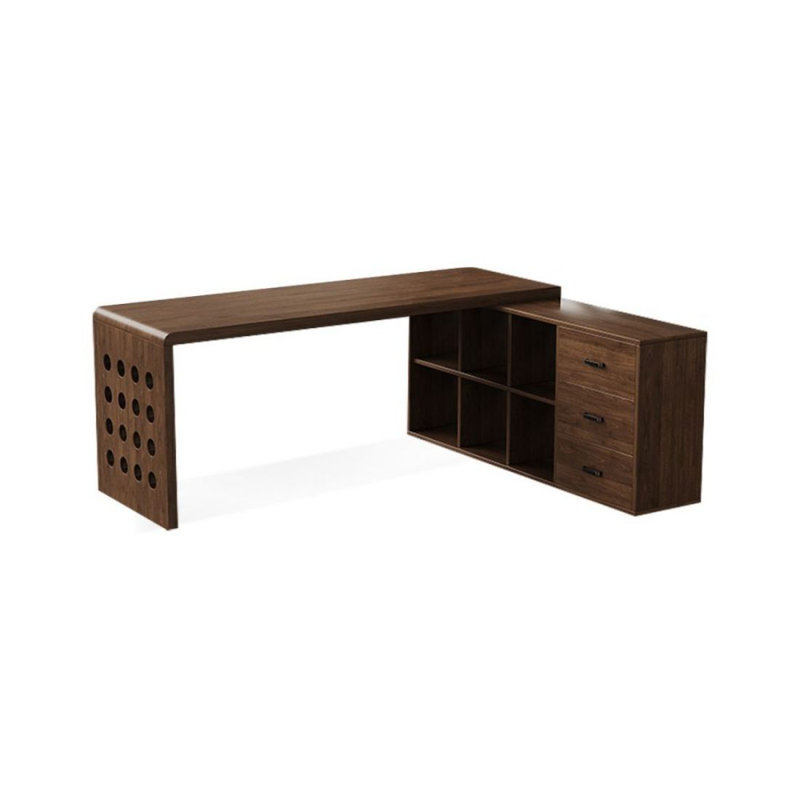 Bureau de direction en L en bois massif avec tiroirs, H 29,53 po x l 62,99 po x P 43,31 po, Orienté à droite