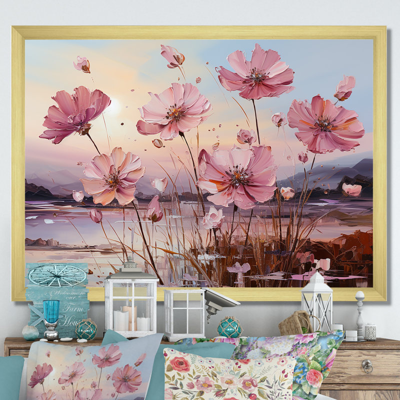 «Beautiful Flower Carnations Field», reproduction sur toile, H 34 po x l 44 po x P 0,5 po, Cadre doré simple