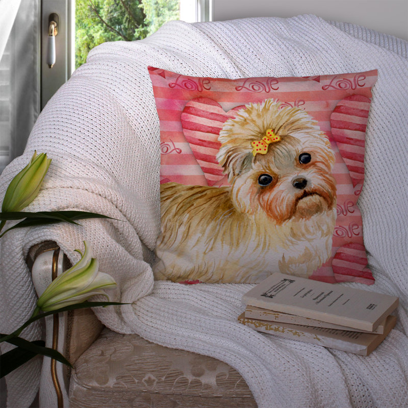 Coussin décoratif intérieur/extérieur morkie love, Morkie, 14 po x 14 po
