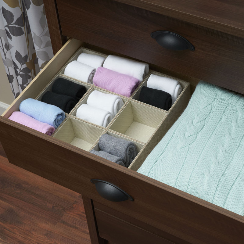 Plateau de rangement de tiroir avec housse en tissu et 9 compartiments carrés, Latte