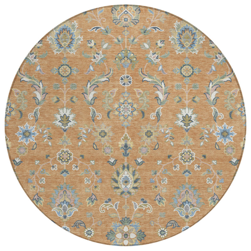 Machine Washable Indoor/Outdoor Chantille ACN2585 Traditional Rug, 8' Round, Copper