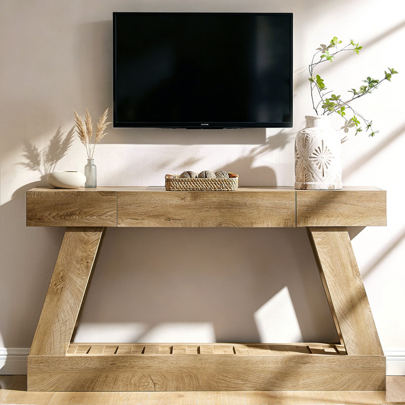 Console 60 po avec tiroirs et canapé en forme de A pour le couloir, l'entrée et le salon, Light Knotty Oak