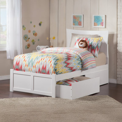 Daury Solid Wood Platform Bed with Panel Footboard and Storage Drawers