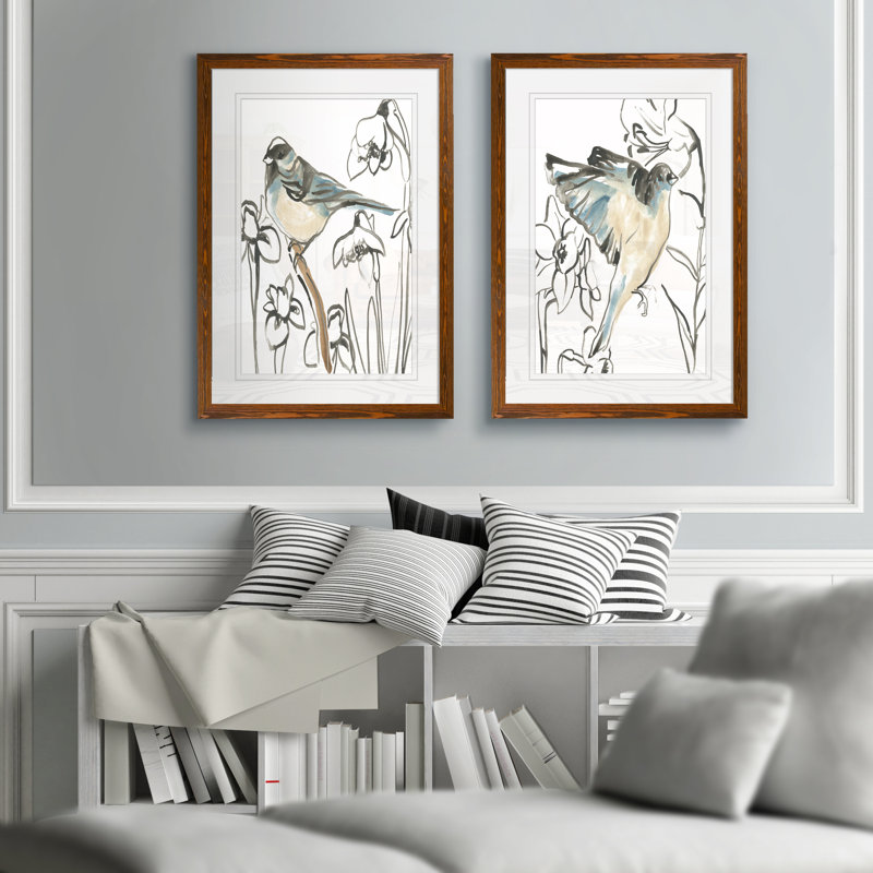 Songbird Meadow - ensemble de 2 peintures encadrées, H 24 po x l 18 po, Toile encadrée, Espresso