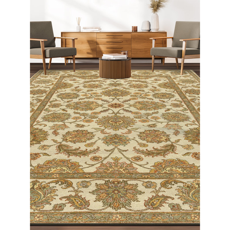 Hand Knotted Wool Oriental Area Rug in Ivory