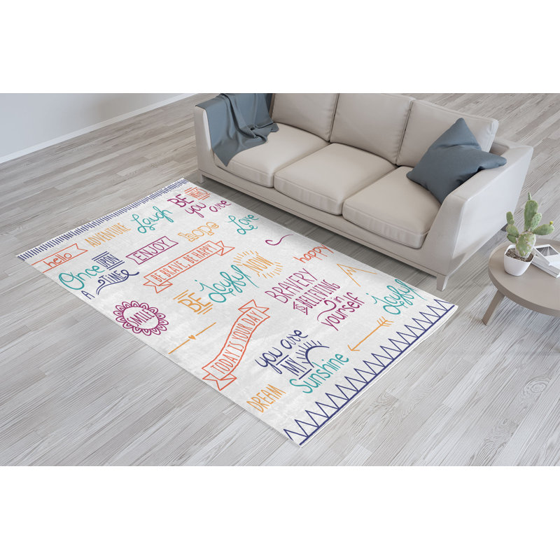 Tapis blanc / mauve / orange, Rectangle 2 pi 7 po x 4 pi 11 po