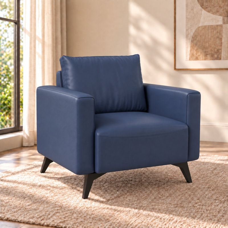 Fauteuil d'appoint en cuir Lapathos, Similicuir bleu foncé