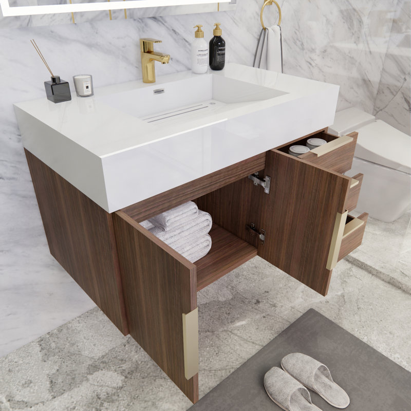 Ensemble de meuble-lavabo simple mural 35,5 po Glasgow, Bois de rose
