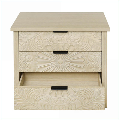 Armoires, beige traditionnel à 3 tiroirs | Panneau de particules et panneau de fibres à densité moyenne | Rangement pour chambre à coucher