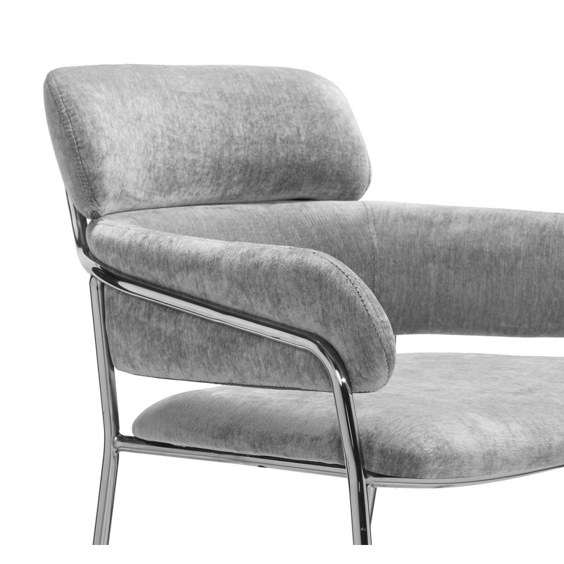 Luxurious Ocean Grey Chenille Counter Stool with Stainless Steel Frame