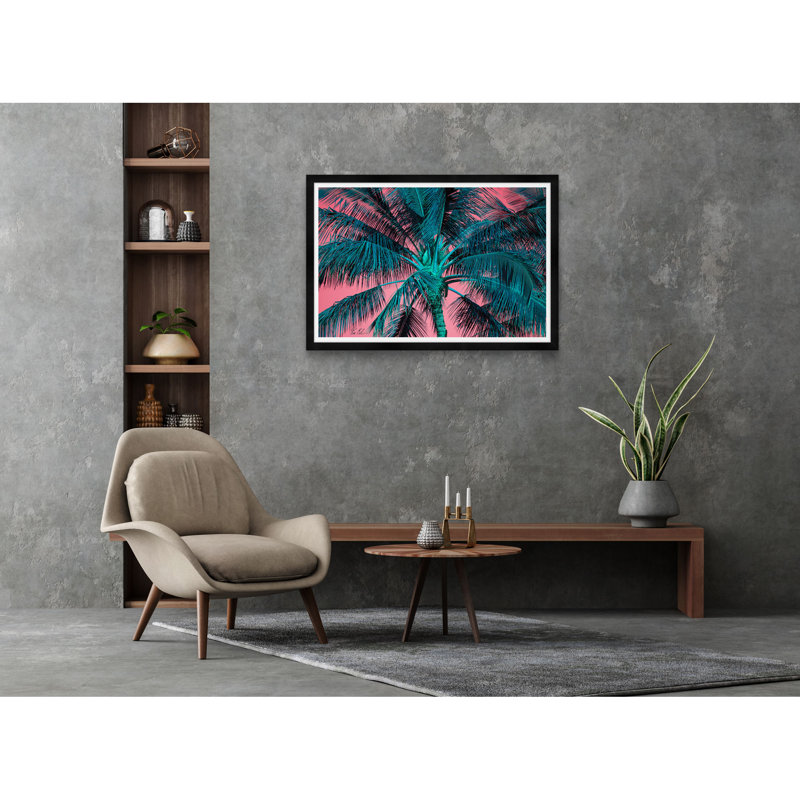Palmier tropical en rose et bleu, Noir, H 29 po x l 42 po x P 1,5 po