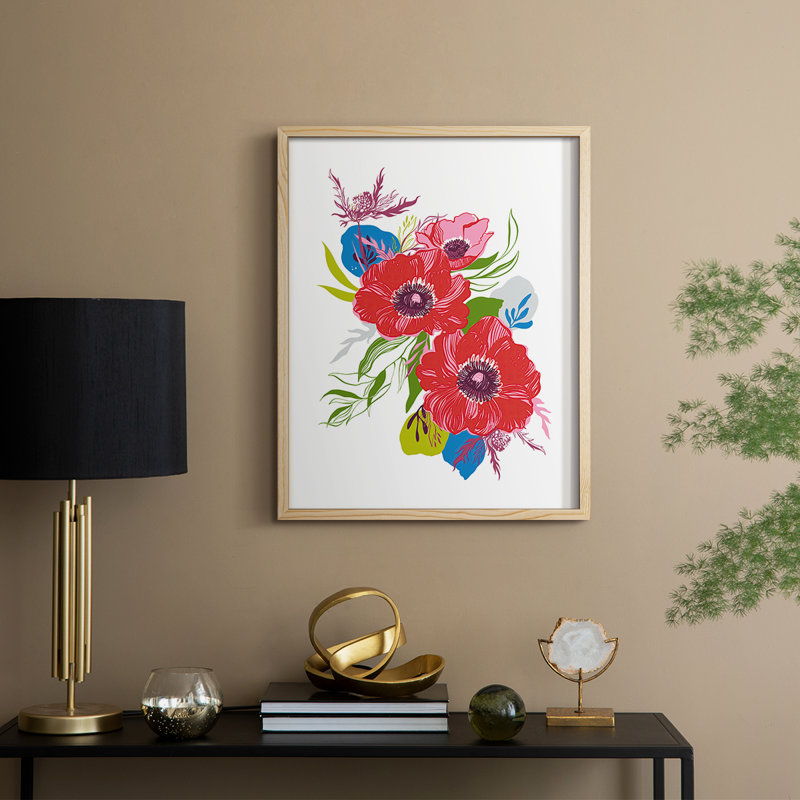 Brilliant Poppies II Framed Print - Solid Wood, 15" H x 12" W