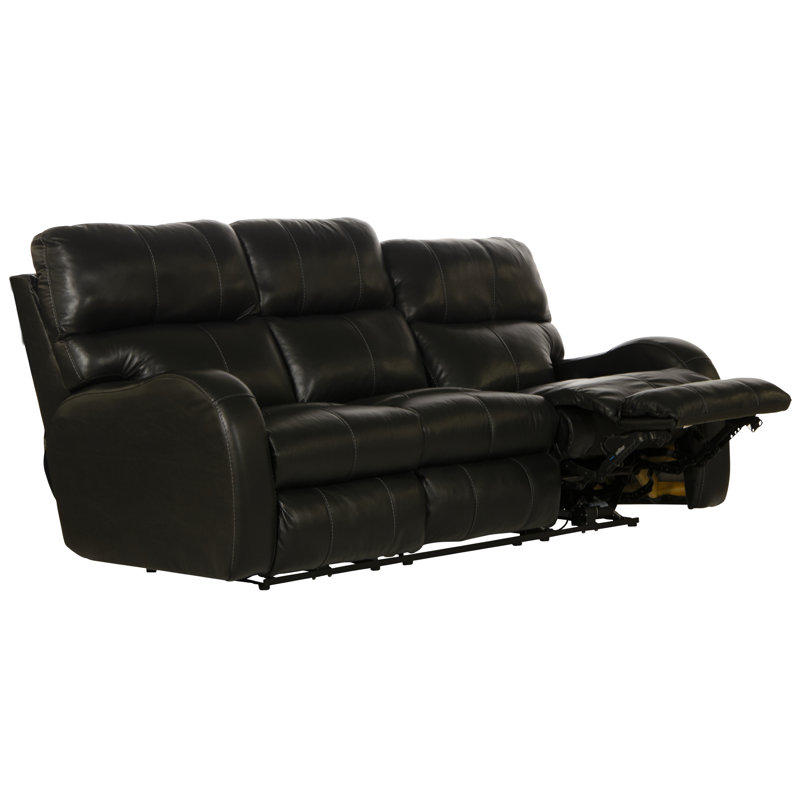 Gunnell 83" Top Grain Italian Leather Match Power Reclining Sofa with Adjustable Headrest, Black 
